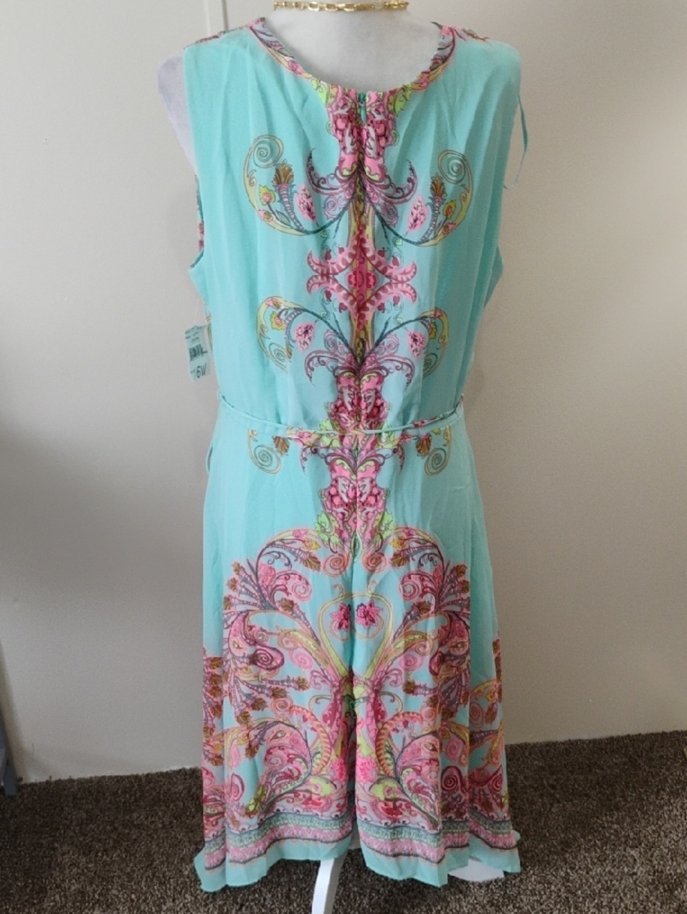 Studio One Aqua Wrap Midi Dress with Pink Paisley - Picture 5 of 7